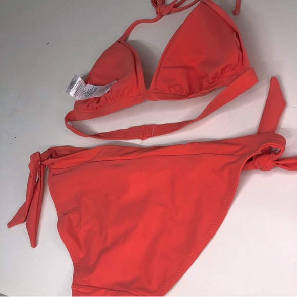 Blue Motion Orange 2 Piece Swimsuit Bikini Halter Top Tie Sides Size M/L - Picture 6 of 6